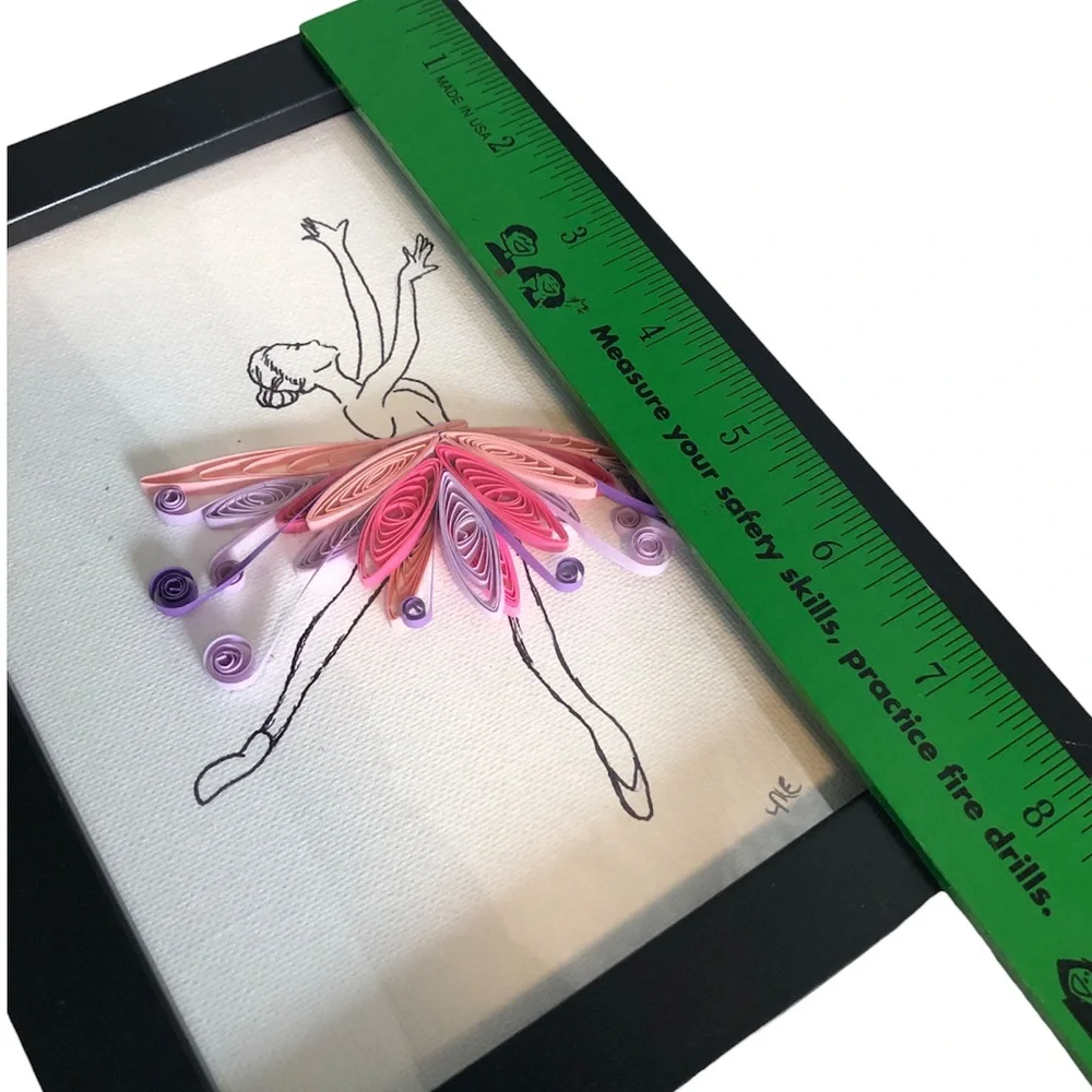 Handmade Quilled Art Ballerina framed pink purple 6 x 8 Quilling - Picture 1 of 11